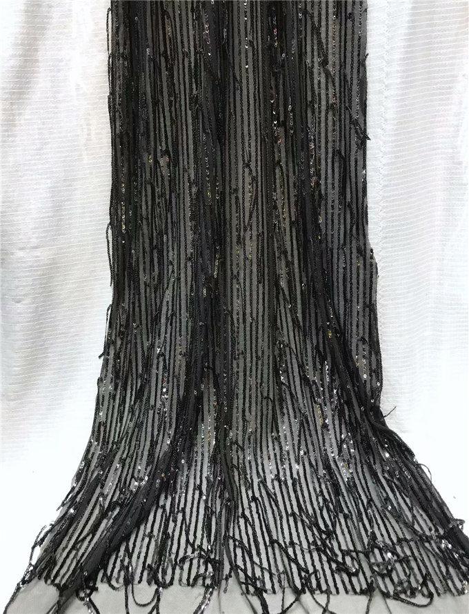 

Ribbon African French Lace Fabric With Sequins High Quality Tulle 5yards Black Sequin J5Y