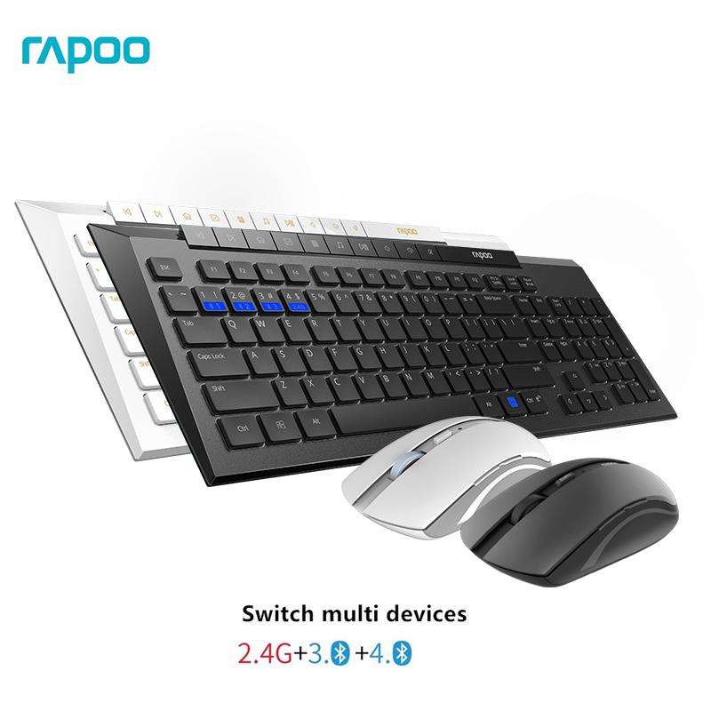 

Rapoo Silent Multimedia Wireless Keyboard Mouse Set With Bluetooth 3.0/4.0 & 2.4G Combo For Desktop Laptop PC Gaming TV Combos