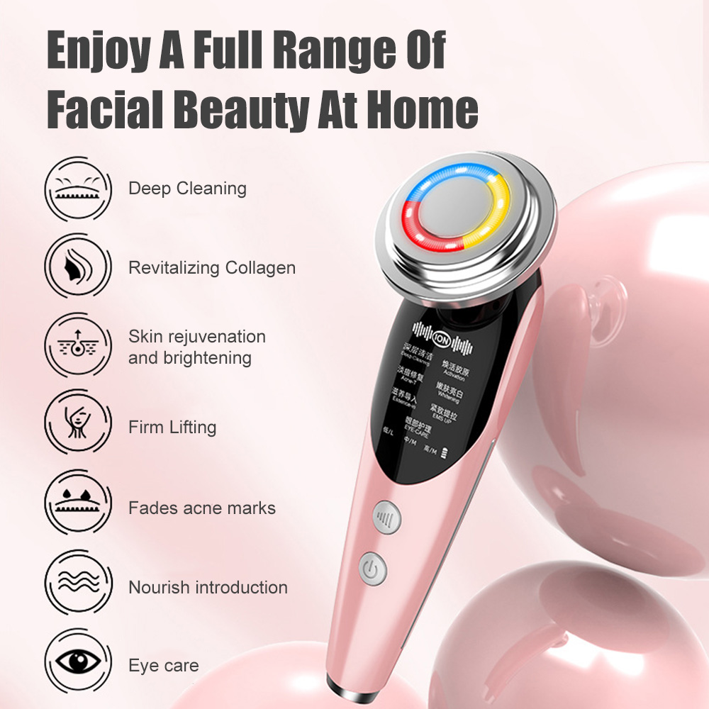 7 in 1 RF EMS Micro Current Lifting Device Vibration LED Photo Therapy Face Skin Rejuvenation Wrinkle Remover Facial Massager Pe