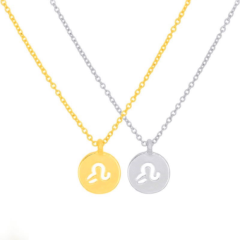 10PCS Round Coin 12 Zodiac Constellation Necklaces Hollow Star Sign Pattern Horoscope Symbol Pendant Chain Necklaces for Women Gold Silver Alloy-image-745683356