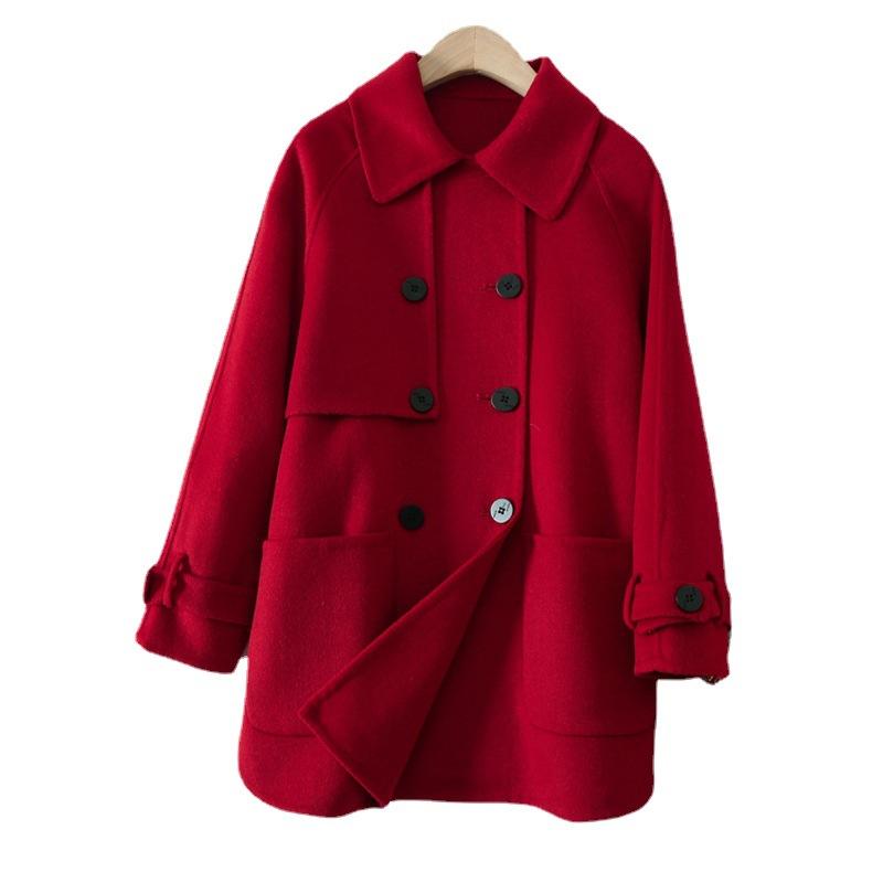 

Women' Wool & Blends SHUCHAN England Style Double Breasted Warm Coat Women Pockets Button LOOSE Woman Winter Coats And Jackets, Black