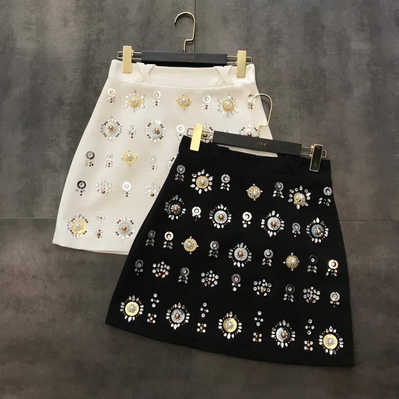 

Spring 2021 Rhinestone Beaded Flower Sequin A Skirt Skirts, Black
