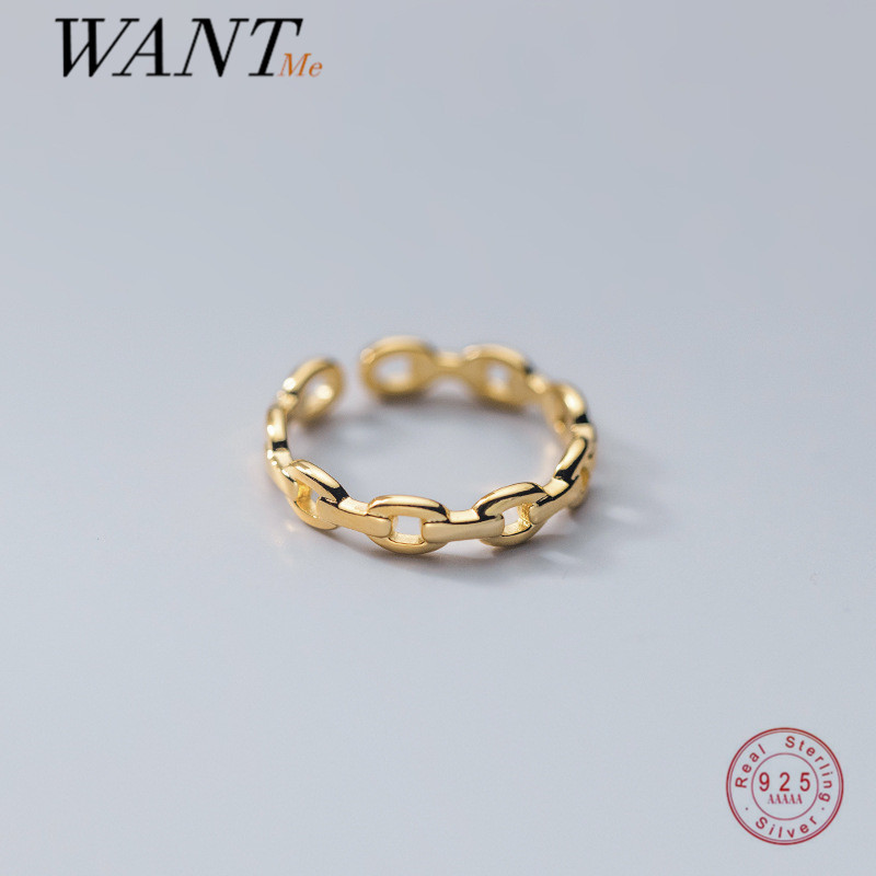 

WANTME Real 925 Sterling Silver Minimalist Punk Rock Link Chain Goth Adjustable Finger Couple Ring for Women Rock Party Jewelry 210507