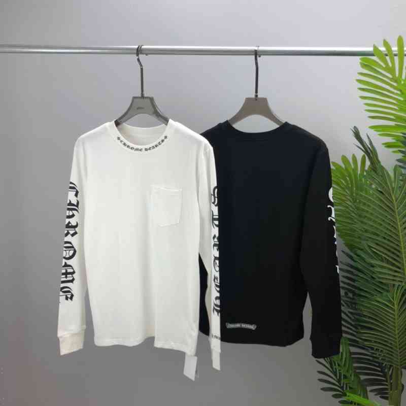 

Autumn and Winter New Ch Crowe Long Sleeve T-shirt Men' Bottom Shirt Cross Sanskrit Printing Tide Br Wo Same Style, White