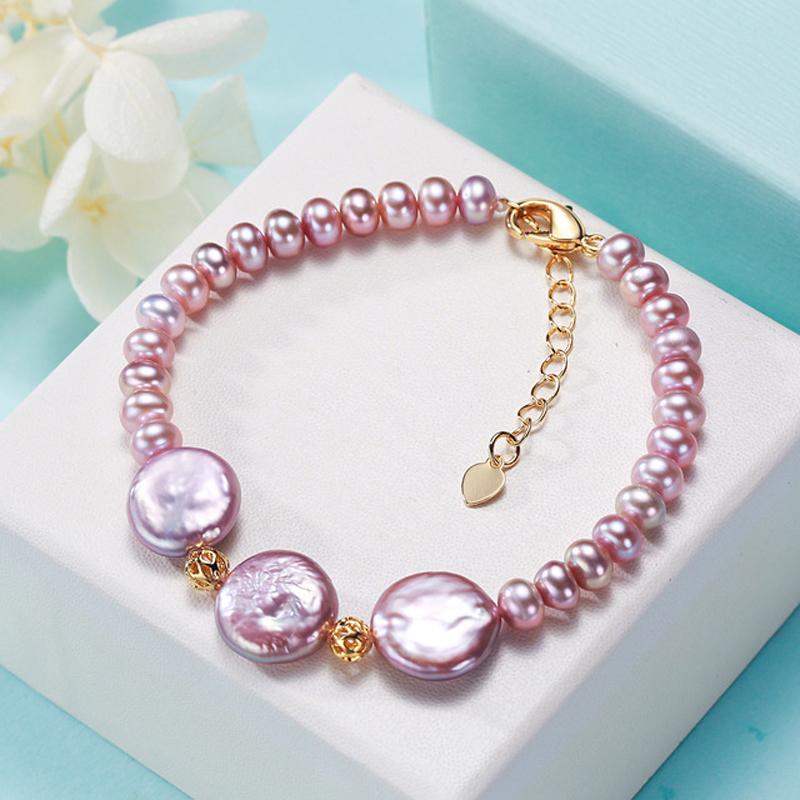 

Bangle Freshwater Baroque Round Purple Button Pearl Bracelet, Girls' Simple Handicrafts And Hand Accessories