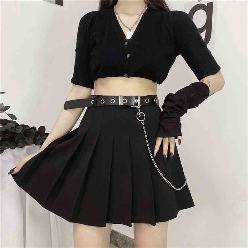 

Women Skirts Gothic Short A-Line High-Waist Sexy Chain Korean Fashion Summer Female Student Black Mini Pleated-Skirt 210629, Butterfly chain