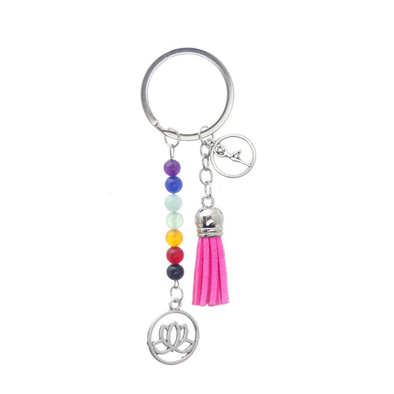 

Lotus Tassel Key Chains Ring 7 Chakra Reiki Healing Yoga Natural Stone Beads Flower Pendant Keychain Accessories Gift Charm Keyrings 621 K2, Slivery;golden