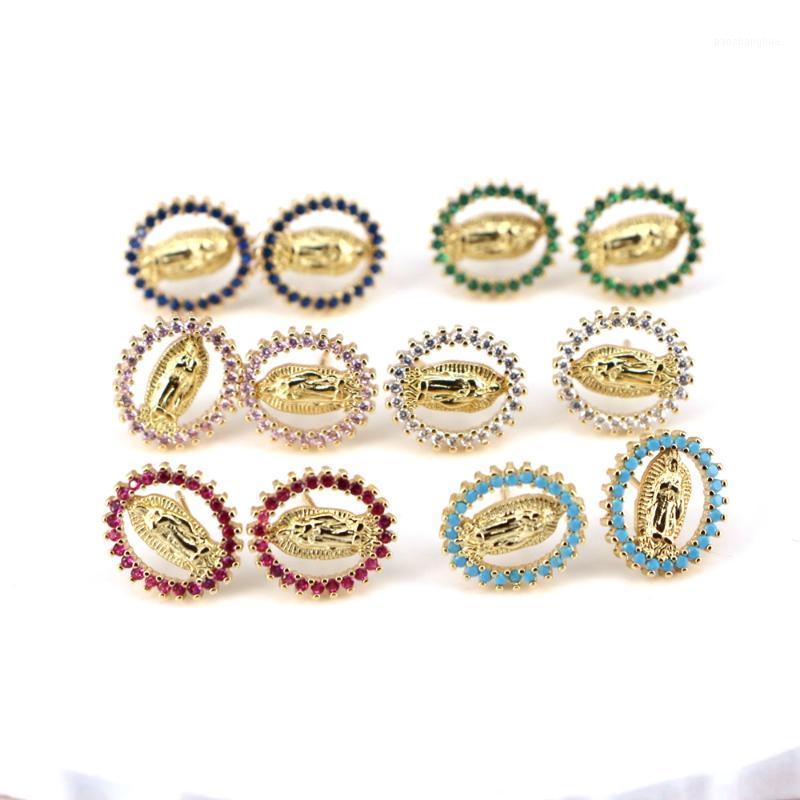

Stud 10 Pairs, Copper CZ Zircon Jesus & Virgin Mary Earrings Round Oval Heart For Women Lady Fashion Religious Jewelry, Golden;silver