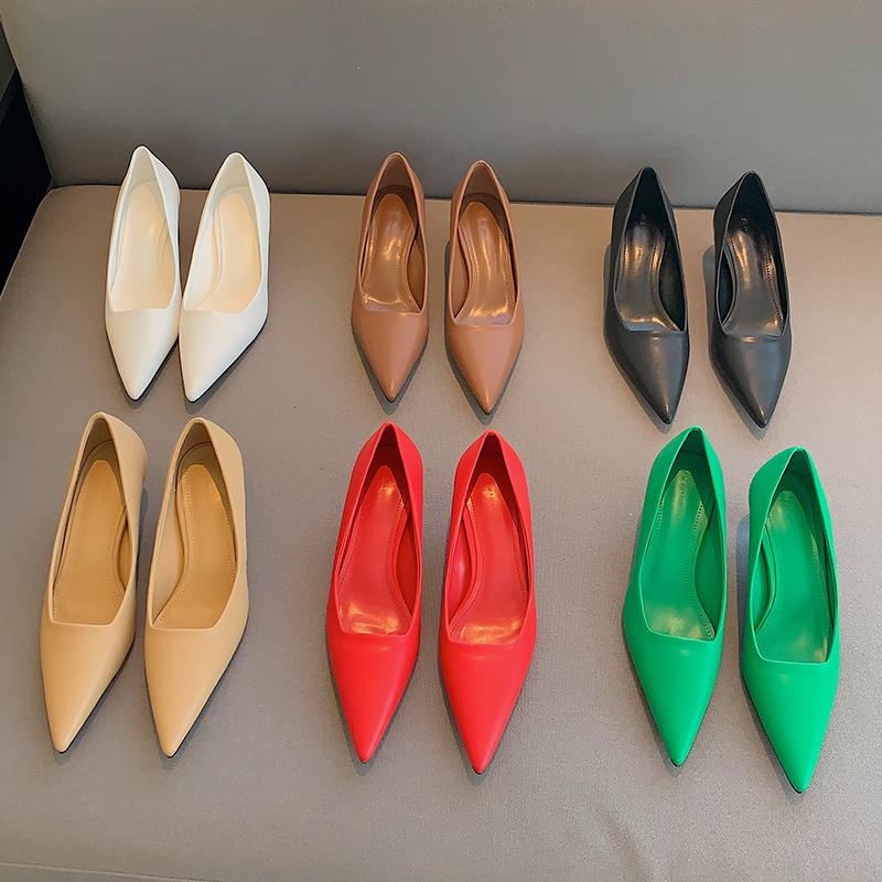 

Dress Shoes Elegant Women Pumps Pointed Toe Shallow Slip On Black Brown White Khaki Red Green Autumn Spring Thin Mid Heels