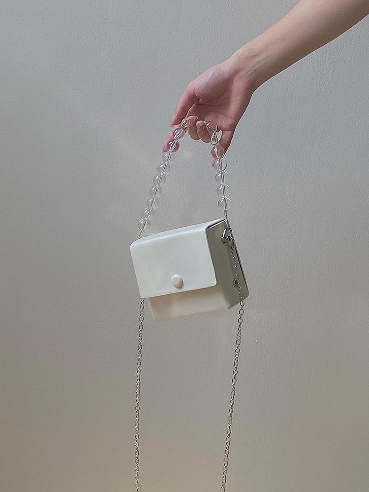 

Evening Bags Pearl Chain Shoulder Bag Mini Brands Leather Small Square Designer Handbags Luxury Crossbody For Women 2021