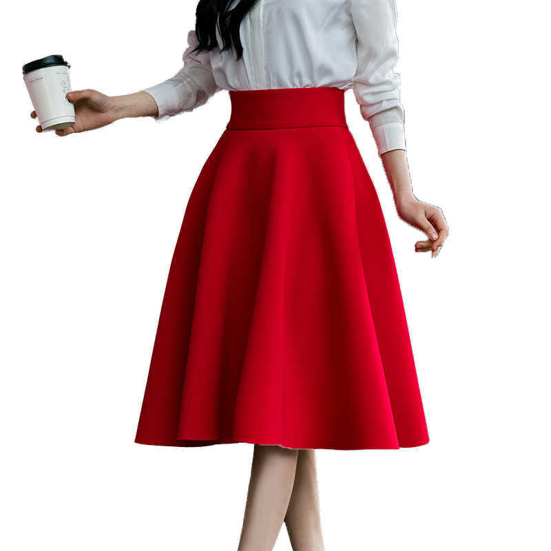 

5XL Plus Size Skirt High Waisted Skirts Womens White Knee Length Bottoms Pleated Skirt Saia Midi Pink Black Red Blue 210708, Burgundy