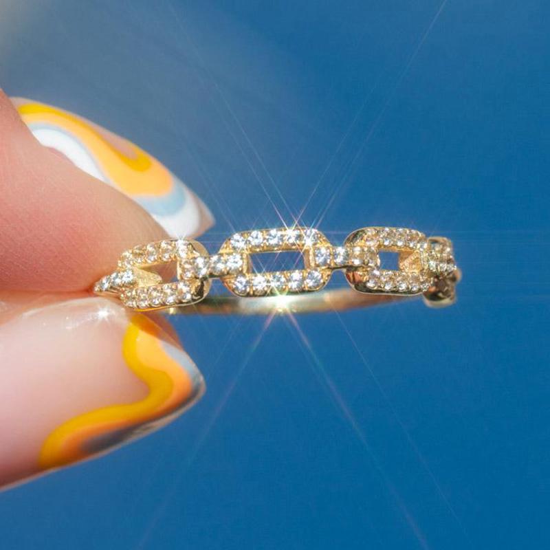 

Cluster Rings Gold Link Ring For Women Fashion Korean Micro Inlaid Zircon Stacking Trend Punk Accessories Crystal Jewelry Wholesale R727, Golden;silver