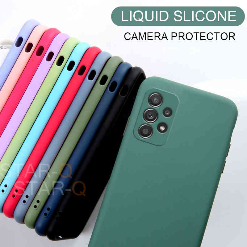 

New Upgrade Camera Protector Liquid Silicone Phone Case For Samsung Galaxy A52 A72 A32 4G 5G Original Back Cover Cases, Jk antique white