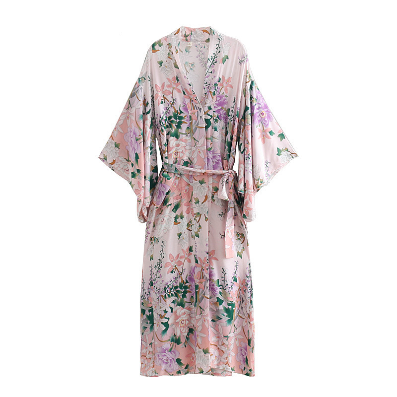 

Women' & Women Floral Print Bohemian Long Kimono Cardigan Blouses Sashes Boho Tops Batwing Sleeve Casual Beach Holiday Seaside Ma, Color as shown