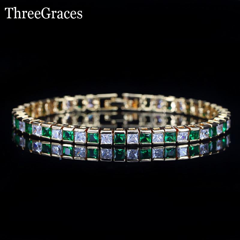 

Link, Chain ThreeGraces Fashion Ladies Gold Color CZ Jewelry Square Cut Cubic Zircon White Green Crystal Women Bracelets BR105, Black
