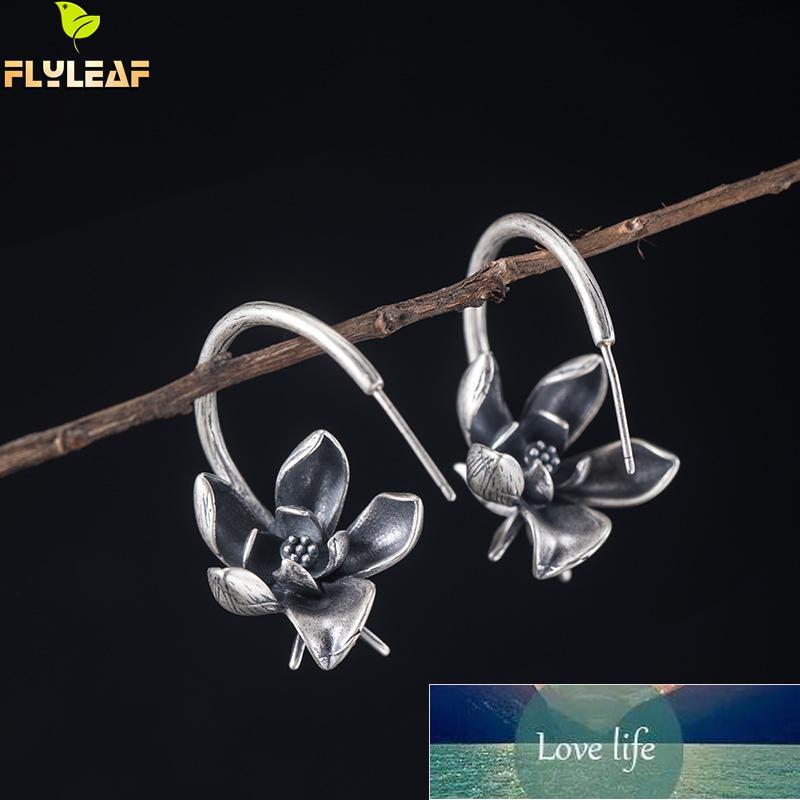 

925 Sterling Silver Vintage Lotus Flower Earrings For Women Chinese Court Style Get Old Vintage Jewelry Flyleaf