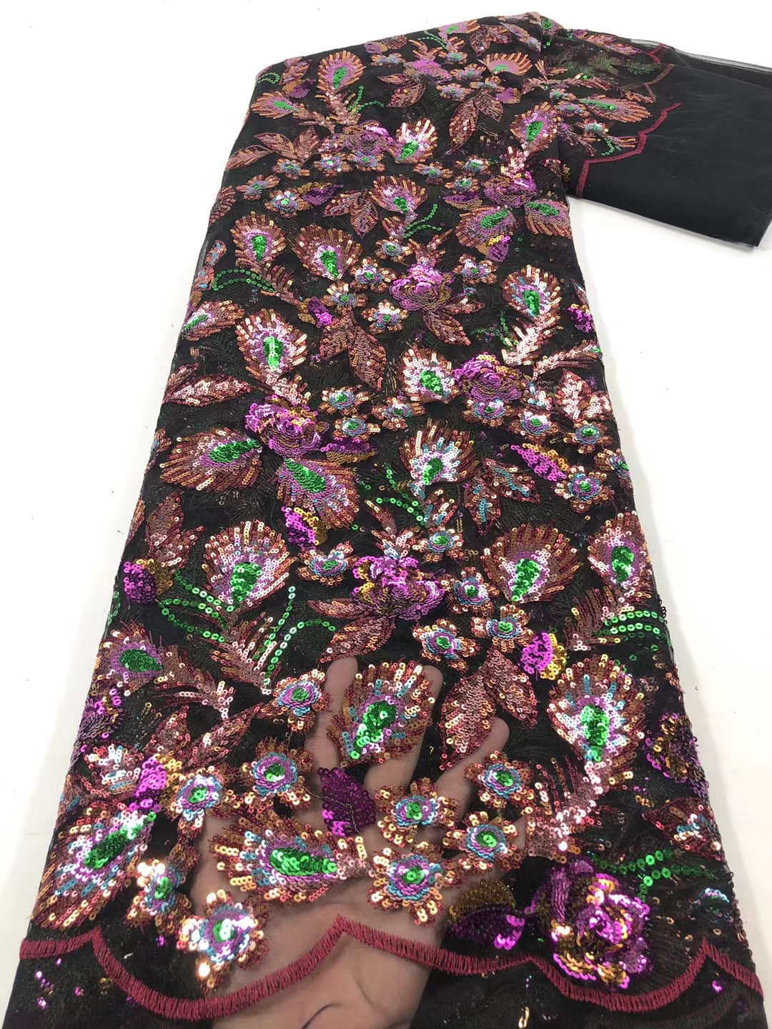 

Nigerian Sequins Lace Fabric 2021 High Quality Embroidery African Net French Tulle Fabrics For Party Dress