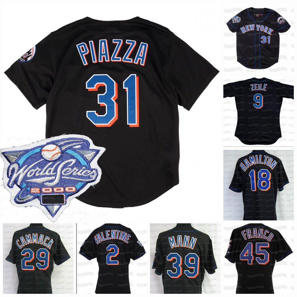 

31 Mike Piazza 2000 World Series Black Vintage Jersey 45 John Franco 2 Bobby Valentine Darryl Hamilton Todd Zeile Jim Mann Al Jackson, 18 darryl hamilton