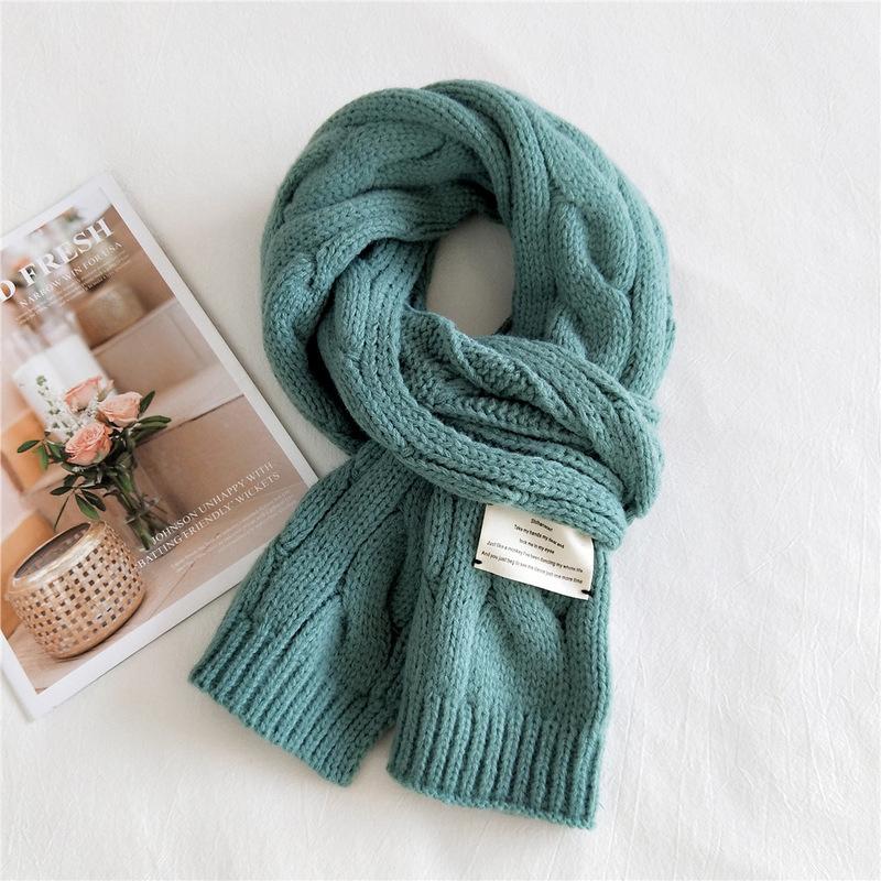 

Scarves Korean Fashion Autumn Winter Scarf Knitted Wool Thick Warm Twist Chain Pattern Neutral Stylish All-match