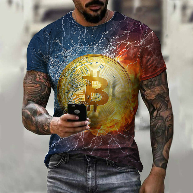 

new summer t-shirt cool bitcoin 3d digital print street slim men's wear6lao, White;black
