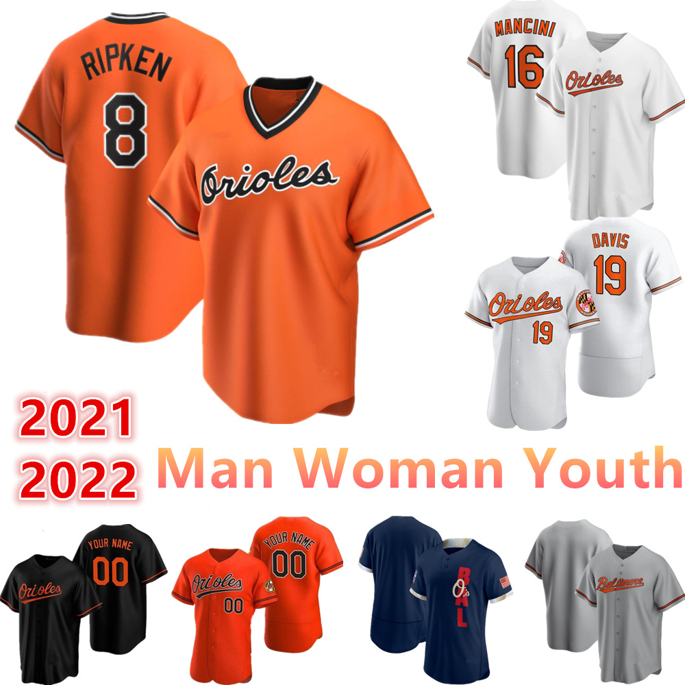 

Custom 2021 Orioles Jersey 16 Trey Mancini 31 Cedric Mullins 8 Ripken 19 Davis 20 Robinson Man woman youth baseball Jerseys, Color 16