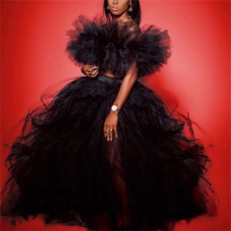 

Po Shoot Girls Tulle Skirts Women Layered High Waist jupe femme falfas Long Slit Party Female Maxi 210702, Ivory