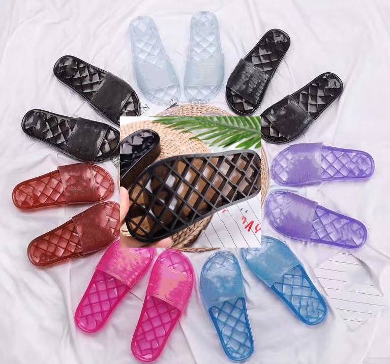 

Jelly crystal sandals black red white blue Women fashion rubber transparent outside slippers with box Slide Summer Flat Slipper, 11