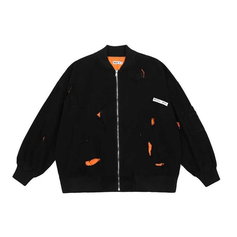 

Beggars' hole contrast jacket men's fashion brand zipper cardigan loose stand collar baseball suit, Black