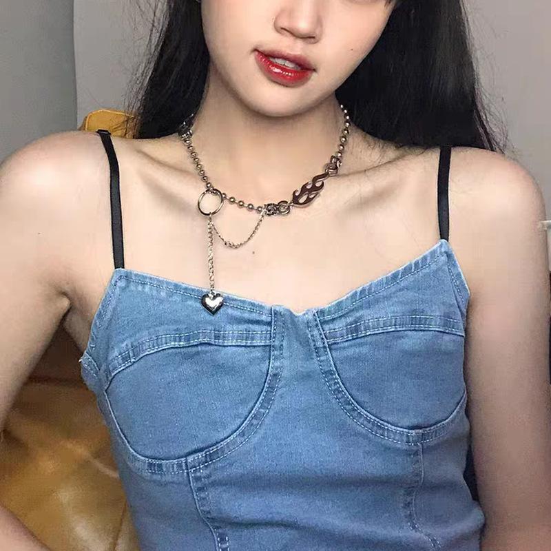 

Chains Heart Necklace Woman Flame Necklaces For Women Fashion Trendy Hiohop Geometric Girl Jewelry High Quality Alloy Collier, Silver