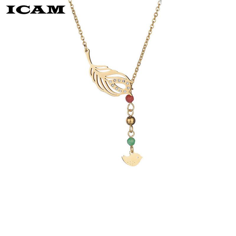 

Pendant Necklaces ICAM Fashion Feather Bohemian Style Leaf Long For Women Maxi Sweater Accessories Wholesale Price
