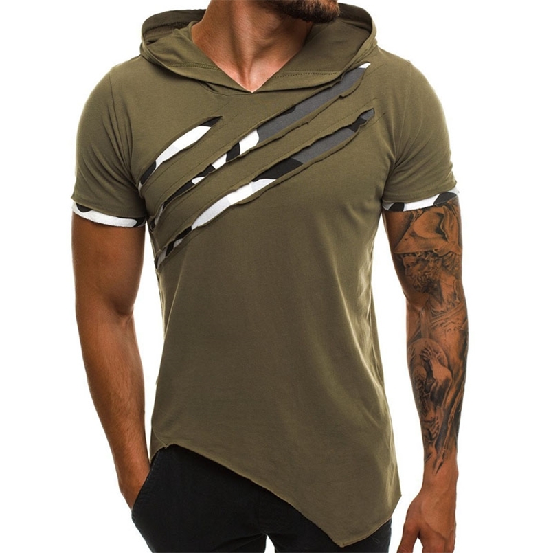 

Summer Men's Hooded t-shirt Casual Slim Short Sleeve t shirt men Plus Size 3XL Solid Men Clothes Streetwear Tee Shirt Homme 210721, Army green