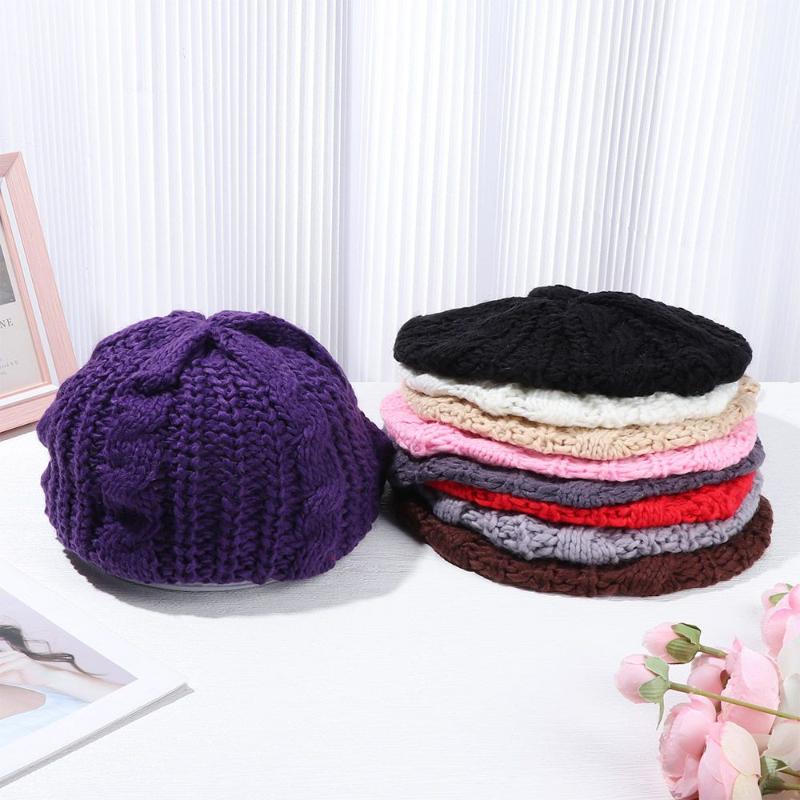 

Berets Women Knitted Beret Hat Winter Warm Ribbed Chunky French Artist Cap Vintage Plain Lady Caps, Black