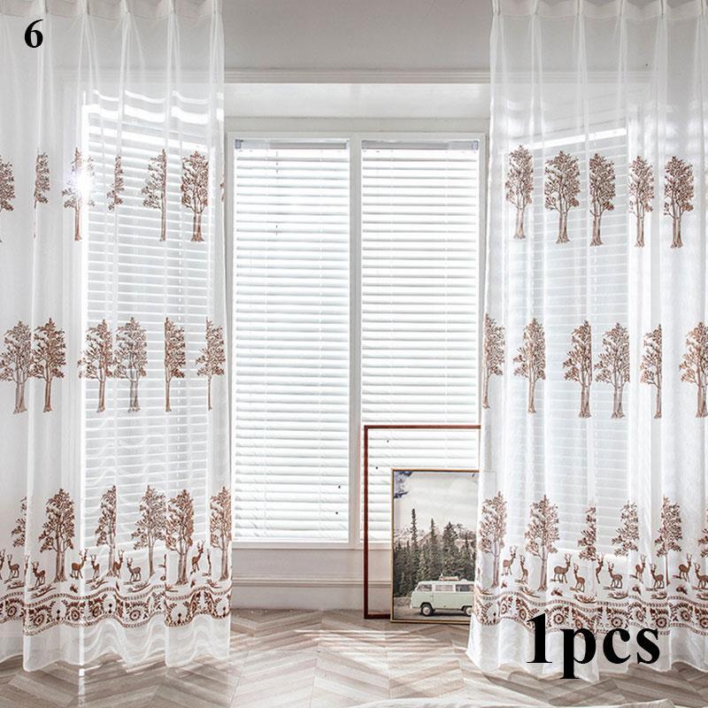 

Curtain & Drapes Chinese Style Translucent Embroidery Curtains Gauze Rod Bay Window Balcony Living Room Bedroom Decorate