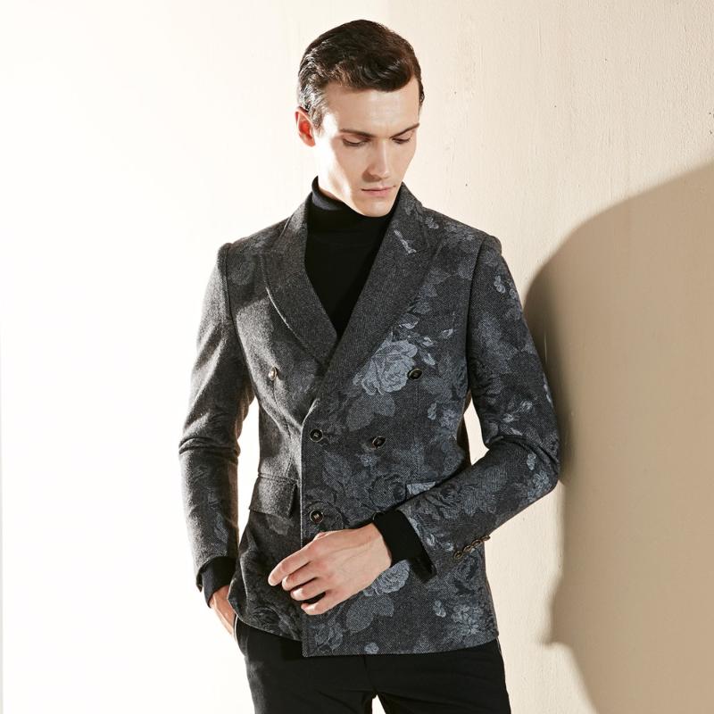 

Men's Suits & Blazers 65% Wool Men Clothes 2021 Autumn Winter Warm Blazer Casual Double Breasted Full Sleeve Printed Flower Wedding Groom We, As pic