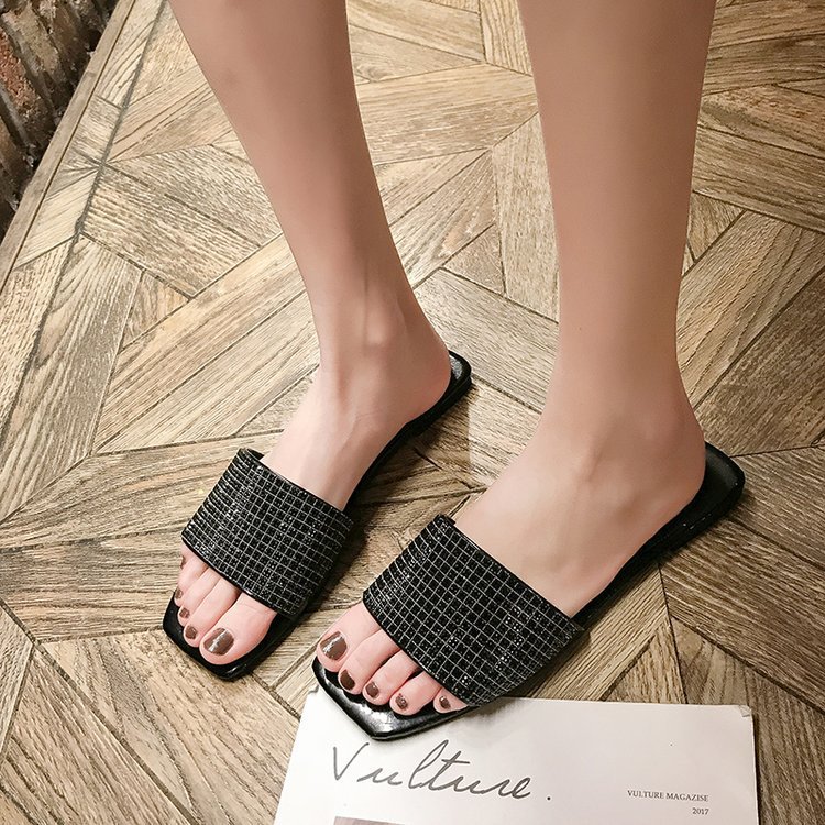 

Womens Slippers female outside summer fashion flat wild network red water diamond sandals, Freight difference