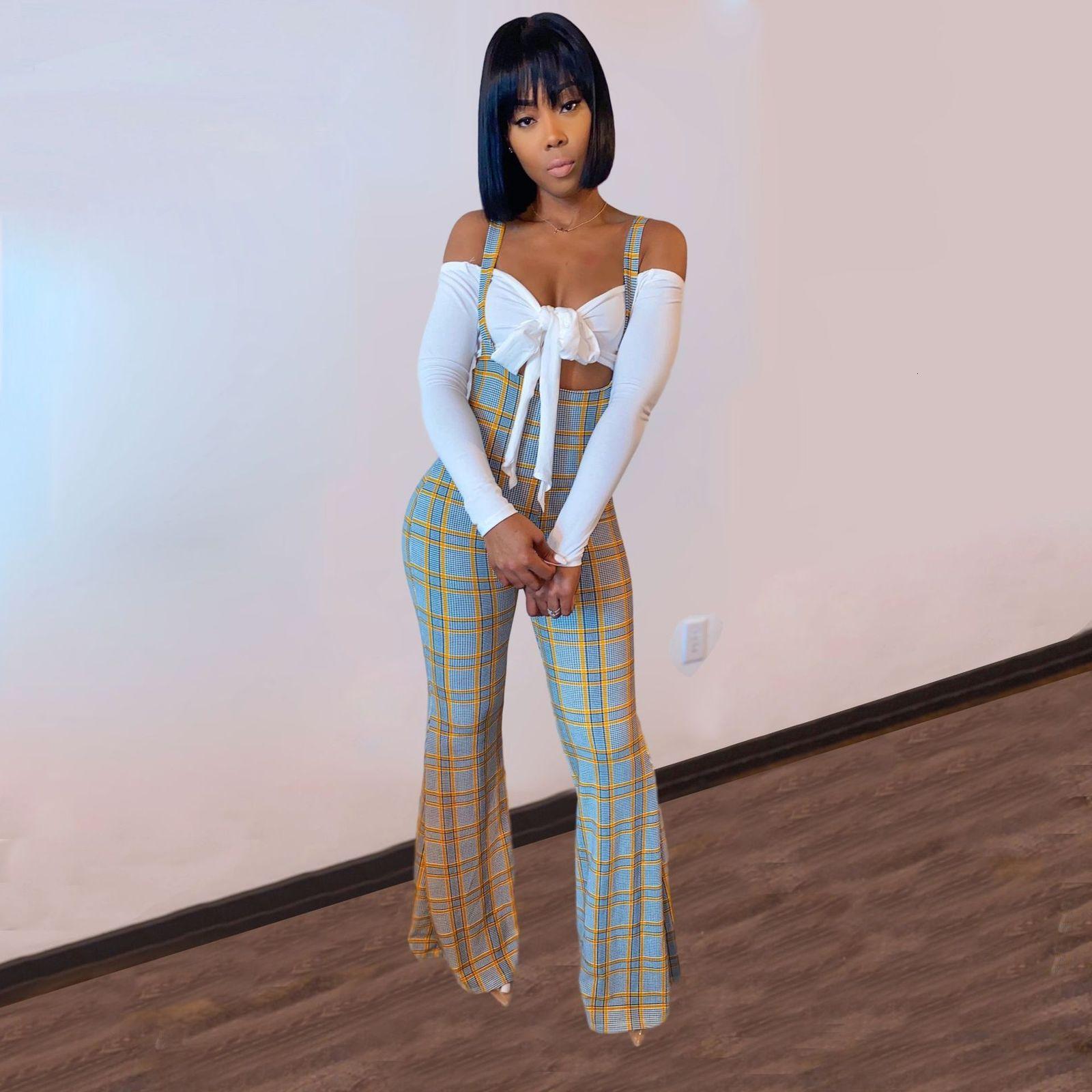 

Designer Listing Sexy Women 2021 Arrivals Clothing Autnmn Printed Plaid New Jumpsuit The Sleeve Long Fashion Xmmjg, Black
