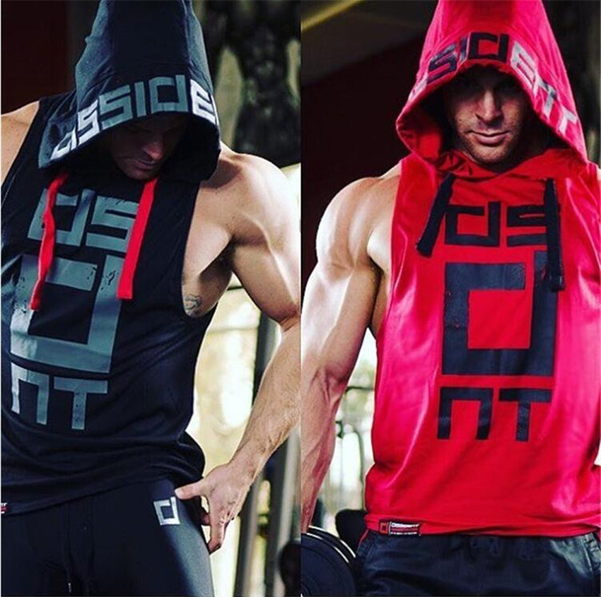 

Men's Tank Tops Fashion Products fitness Men Bodybuilding Cotton Sleeveless Top Solid Stringer Hoodie Summer Mens Hooded Shirts FSLR, Black
