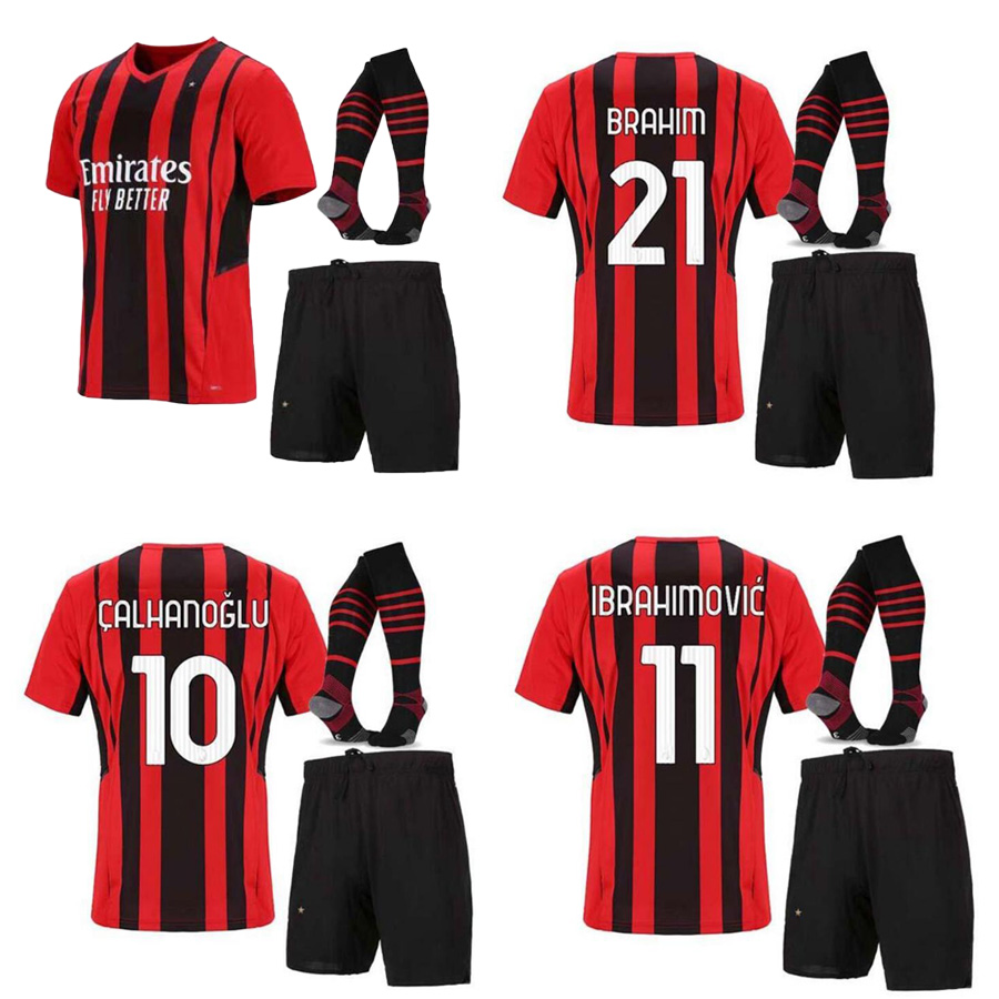 

Men Kids 2021 2022 Ibrahimovic Third Milan Soccer Jersey Kit 21 22 Theo Paquetta Bennacer Romagnoli Tonali Rebic Football Shirt Sets, Home
