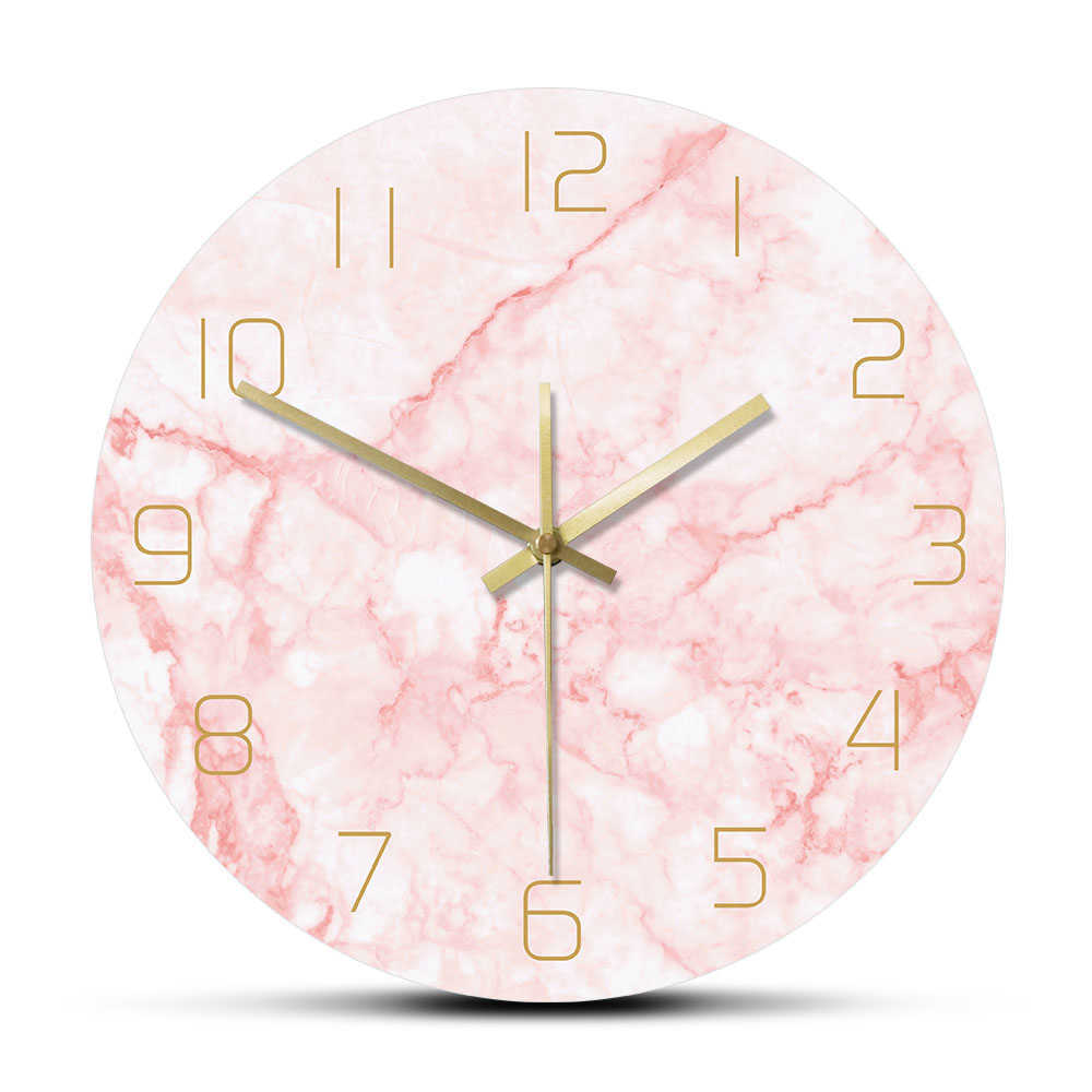 

Natural Pink Marble Round Wall Clock Silent Non Ticking Living Room Decor Art Nordic Wall Clock Minimalist Art Silent Wall Watch 210930
