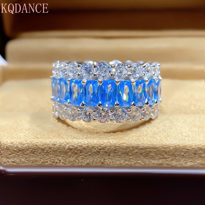 

Cluster Rings Top Quality Simulated Moissanite Gemstone Aquamarine Engagement With Blue Stones And Silver For Women Anniversary Gifts, Golden;silver