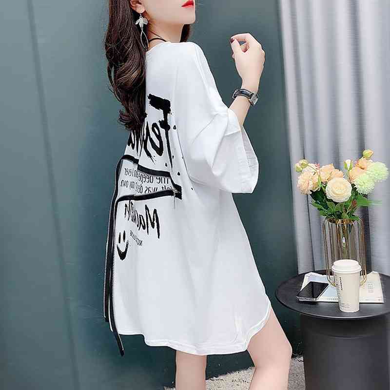 

Design sense T-shirt women's loose super fire short 2021 new net red ins tide printing medium and long half sleeve top, White