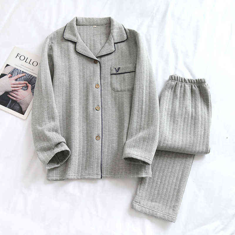 

Men's pajamas set autumn and winter long-sleeved knitted cotton home clothes warm thick striped plaid simple plus size pajamas 211111, Hemp grey stripes