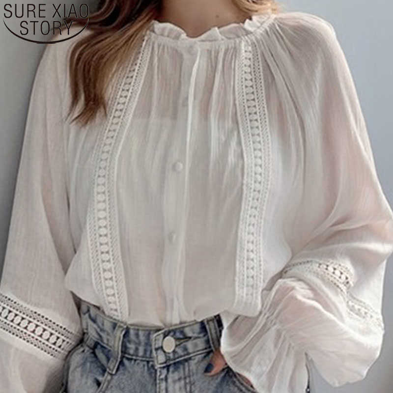 

Autumn Long Sleeve Tops White Shirt Women Korean Fashion Cardigan Vintage Blouse Womens Casual Loose Women Blouse 11336 210527, Picture color
