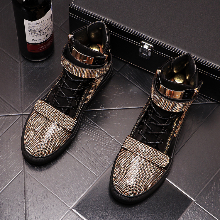 

Luxury Rhinestone Metal Plate Platform Party wedding Boots High Tops Casual Flats Rock Punk Driving moccasins Loafers Board Walking Sneakers X38, Red