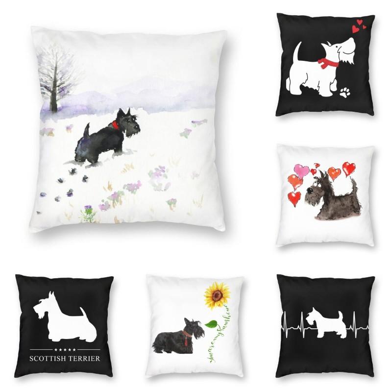 

Cushion/Decorative Pillow Modern Scottie Dog Waiting For A Friend Sofa Cushion Cover Polyester Scottish Terrier Throw Case Living Room