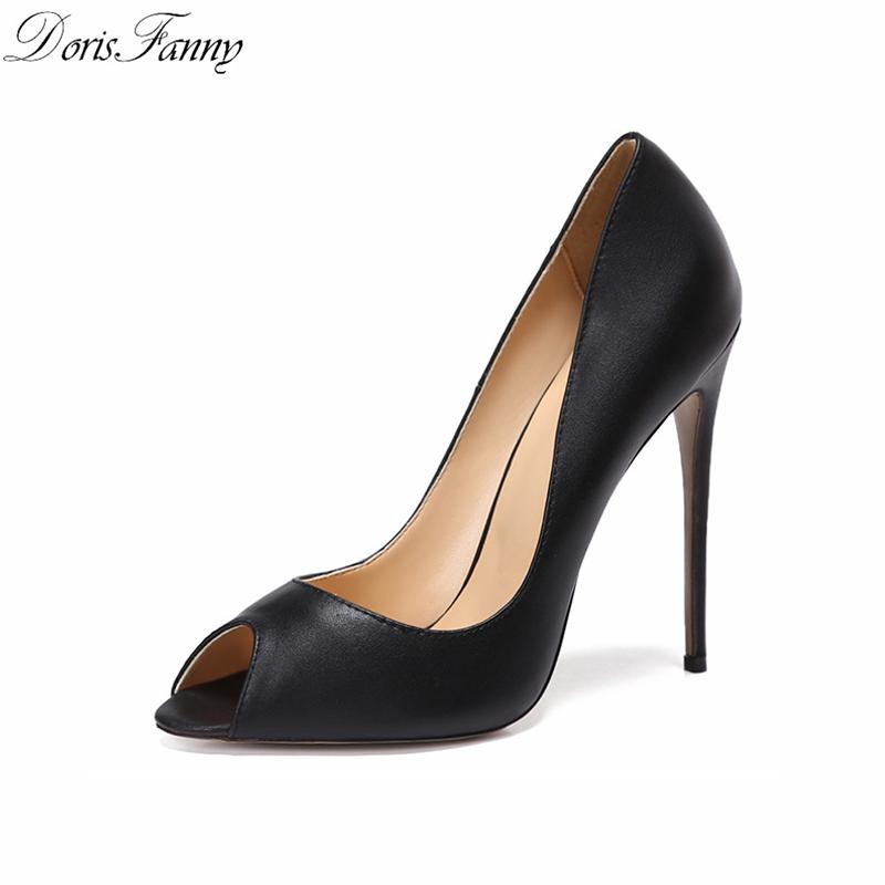 

DorisFanny Large Size 34-45 Peep Toe Black Sexy High Heels Pumps 12cm 10cm 8cm Fashion Womens Shoes Dress