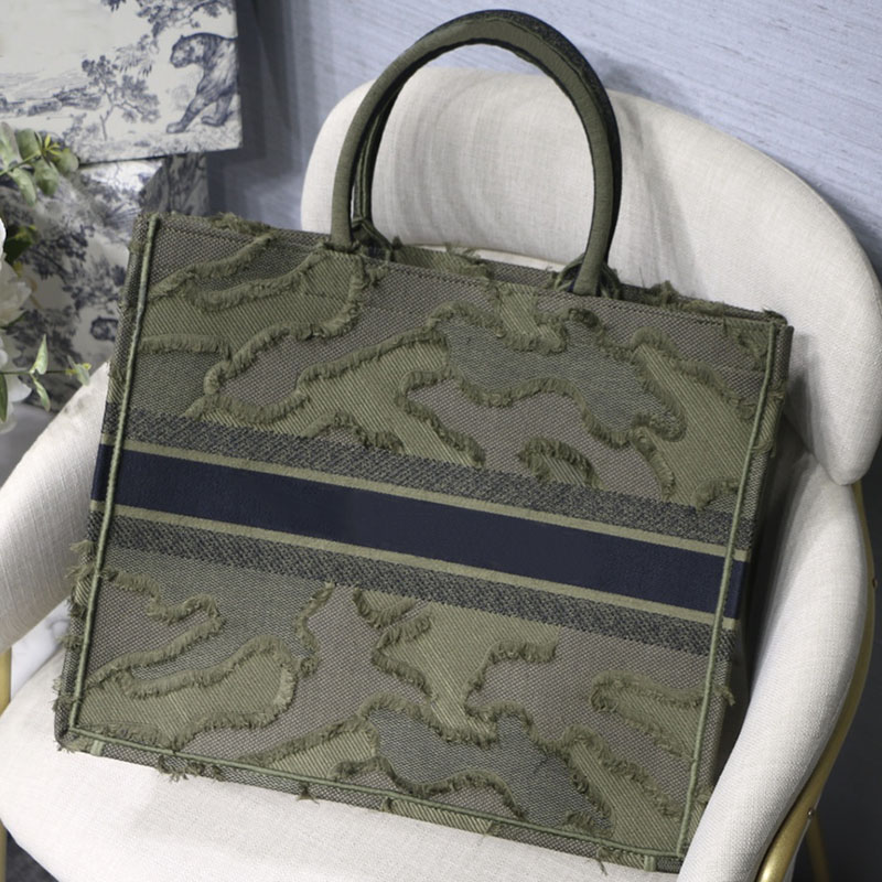 

Large Capacity Famous Designer Book Tote Shopping Bags For Women Lady High Quality Oblique Canvas Womens Fashion Embroidered Green Camouflage Denim Handbag