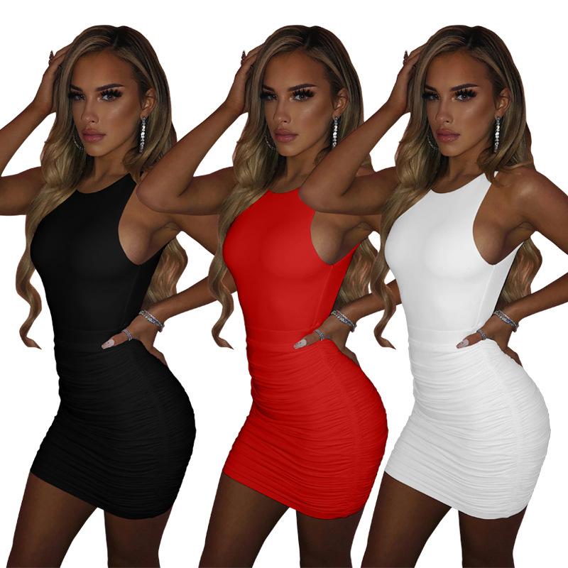 

Casual Dresses 2021 Summer Sexy Hollow Out Dress European And American High Waist Sleeveless Round Neck Miniskirt Women, Black