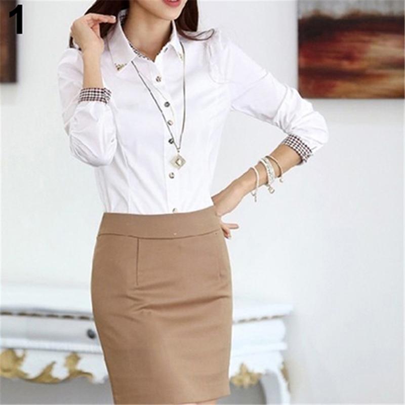 

Women's Blouses & Shirts Women Shirt Blouse Casual Solid Color Long Sleeve Elegant Ladies Chiffon Office Top Fashion Blusas, White