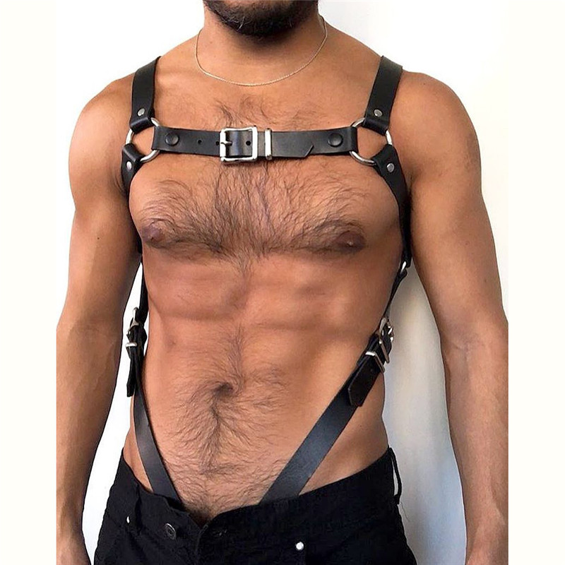 

Men Leather Suspenders Belt Body Bondage Straps Fashion Adjustable Trousers Braces Suspender With Metal Clips Punk Harness Belts